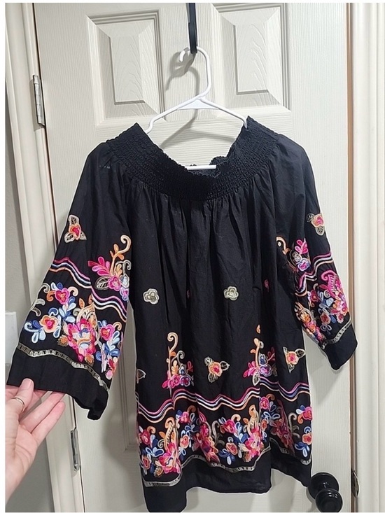 Studio West Tops - Studio West Black Off-Shoulder Embroidered Tunic